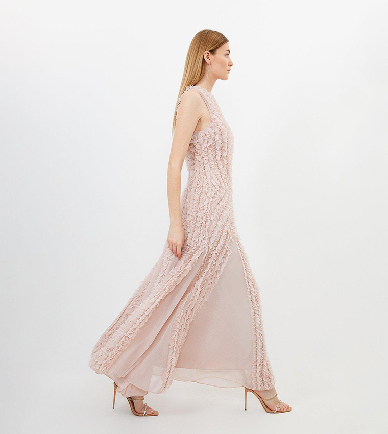 Buy Karen Millen Embellished Ruffle Keyhole Cutout Woven Maxi Dress In Pink 6thStreet Bahrain