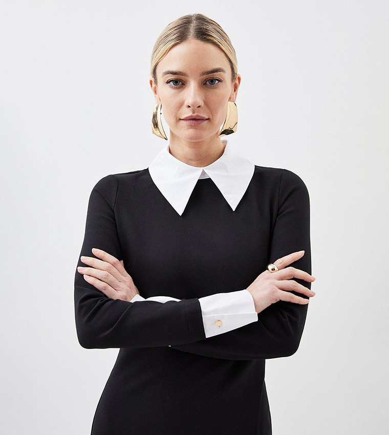 Jersey Cotton Poplin Collar Top | Karen Millen