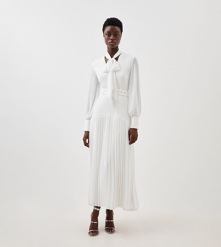 Buy Karen Millen Jersey Ponte Georgette Midi Dress In White