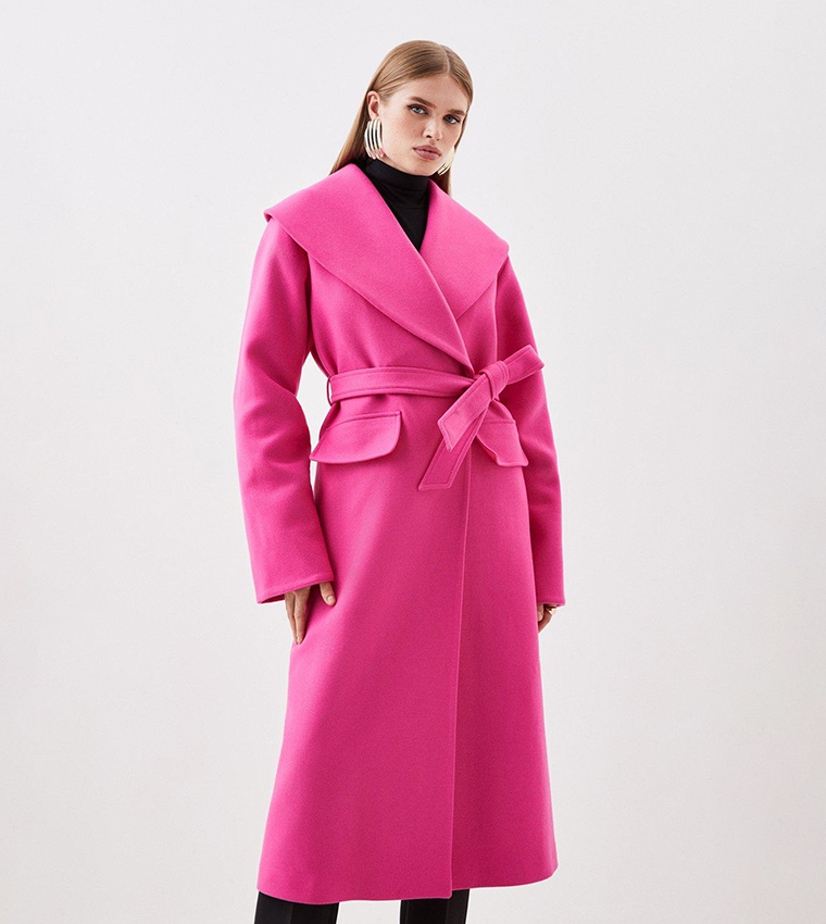 Pink belted cheap wool coat