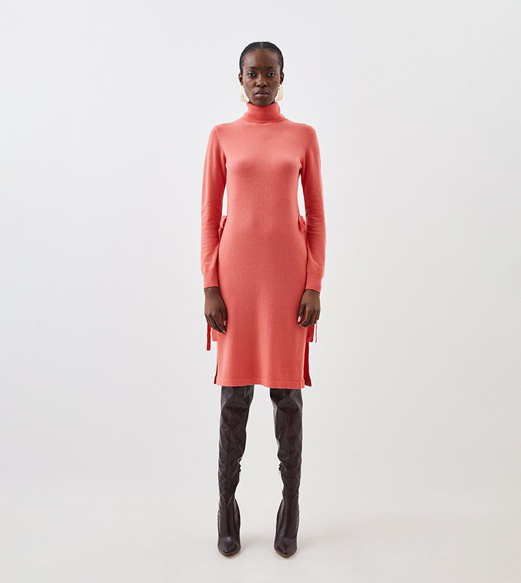 Buy Karen Millen Cashmere Wool Funnel Neck Bow Detail Knitted Tunic In Pink 6thStreet Kuwait