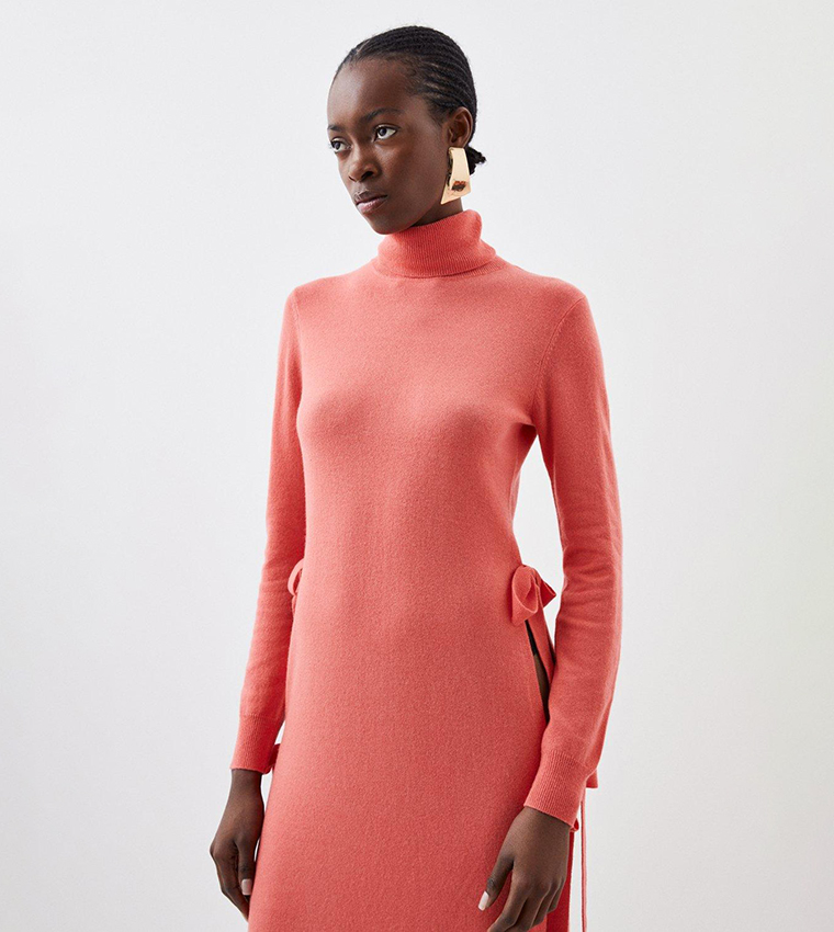 Buy Karen Millen Cashmere Wool Funnel Neck Bow Detail Knitted Tunic In Pink 6thStreet Kuwait