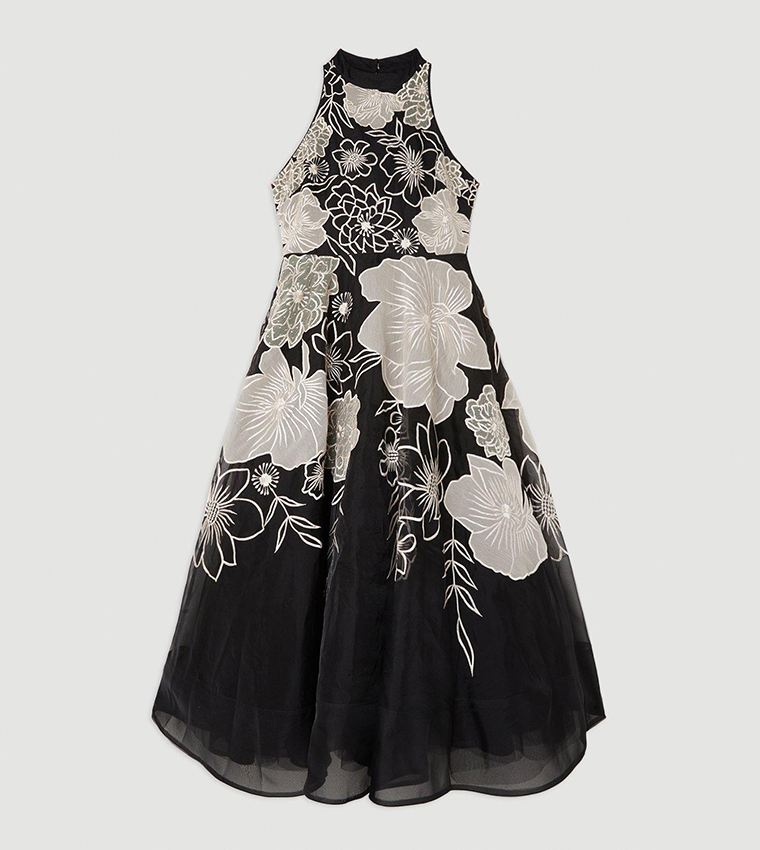 Buy Karen Millen Applique Organdie Halter Woven Maxi Dress In Multiple