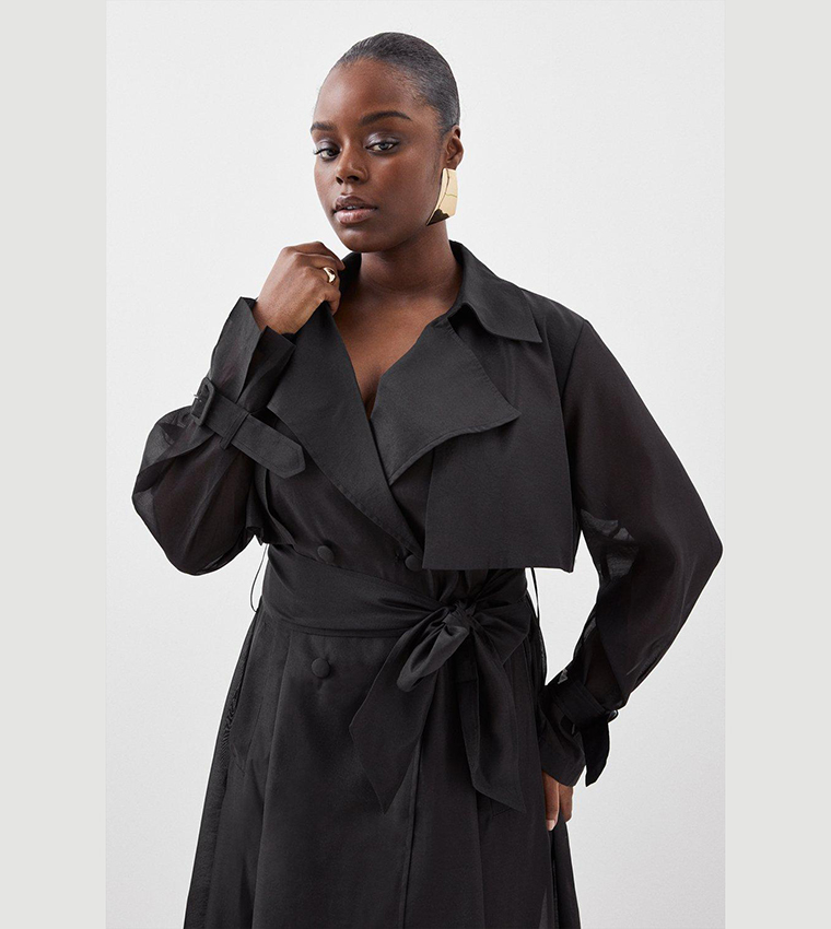 Buy Karen Millen Lydia Millen Plus Tailored Sheer Paneled Trench Coat In Black 6thStreet Qatar