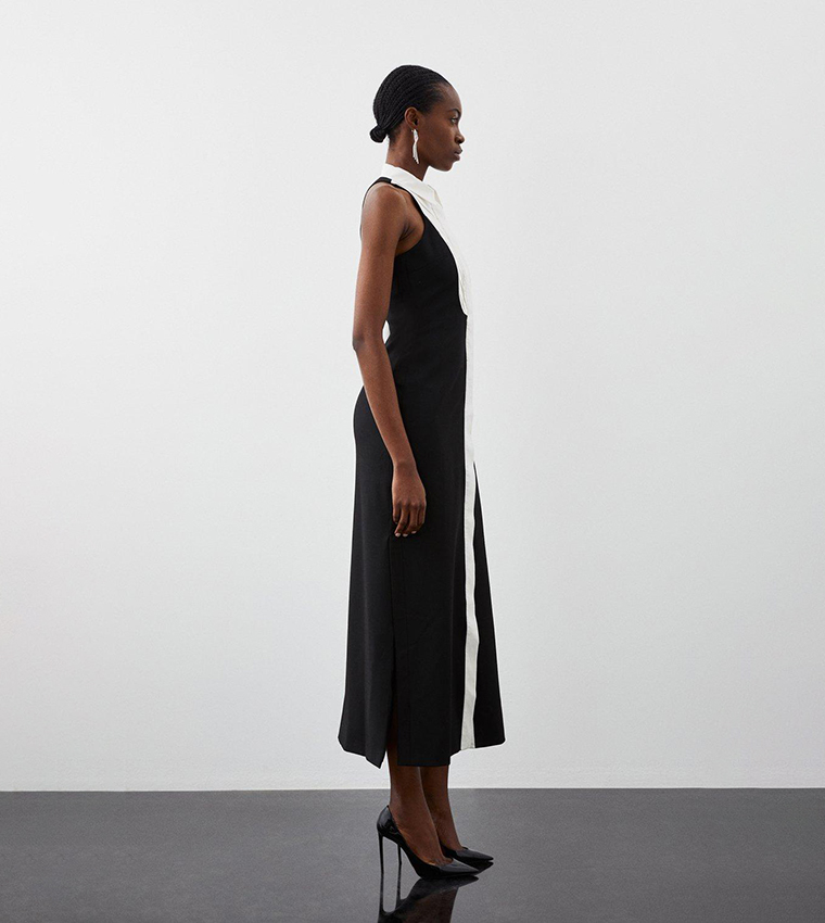 Buy Karen Millen Tailored Compact Stretch Tuxedo Halter Neck Maxi Dress In Black 6thStreet Oman