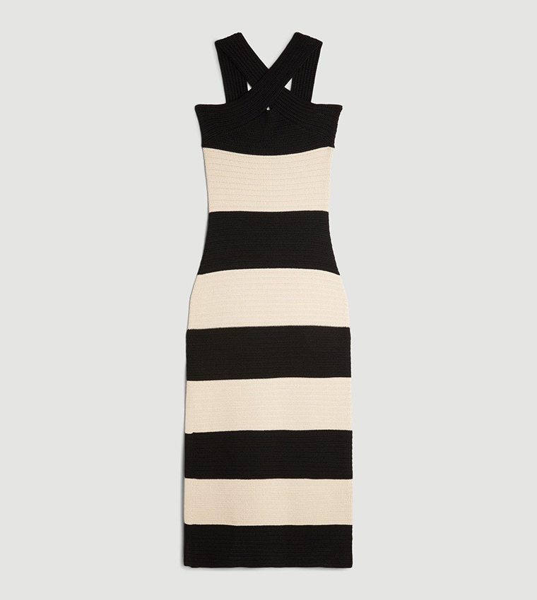 Petite Viscose Striped Cross Front Midi Dress