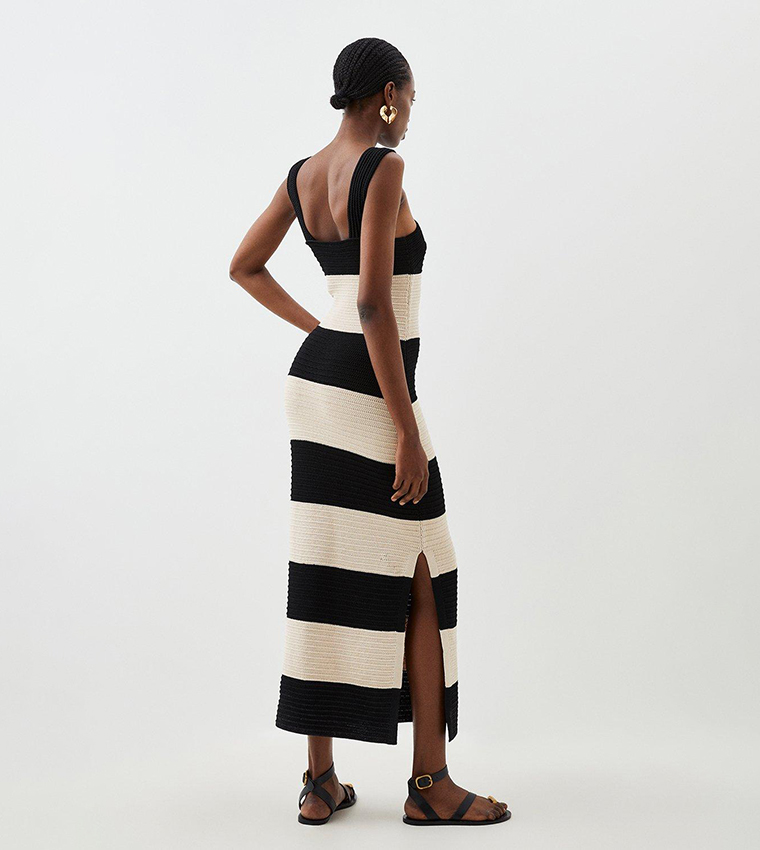 Petite Viscose Striped Cross Front Midi Dress