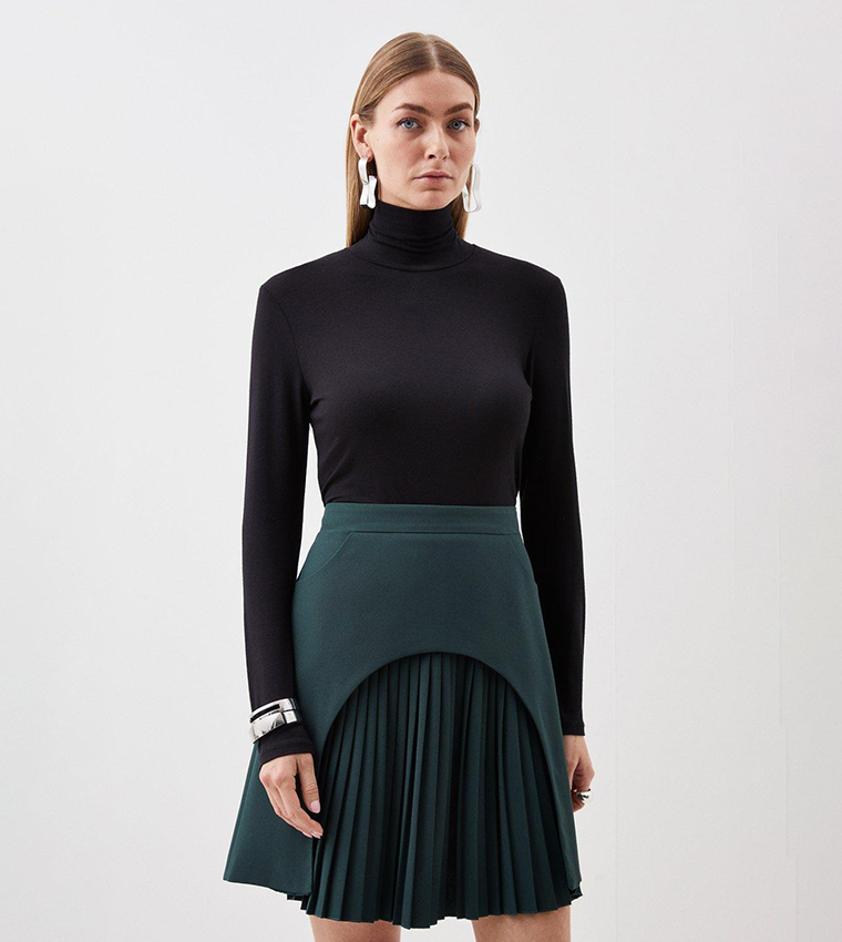 Buy Karen Millen Tailored Military Pleat Mini Skirt In Forest ...