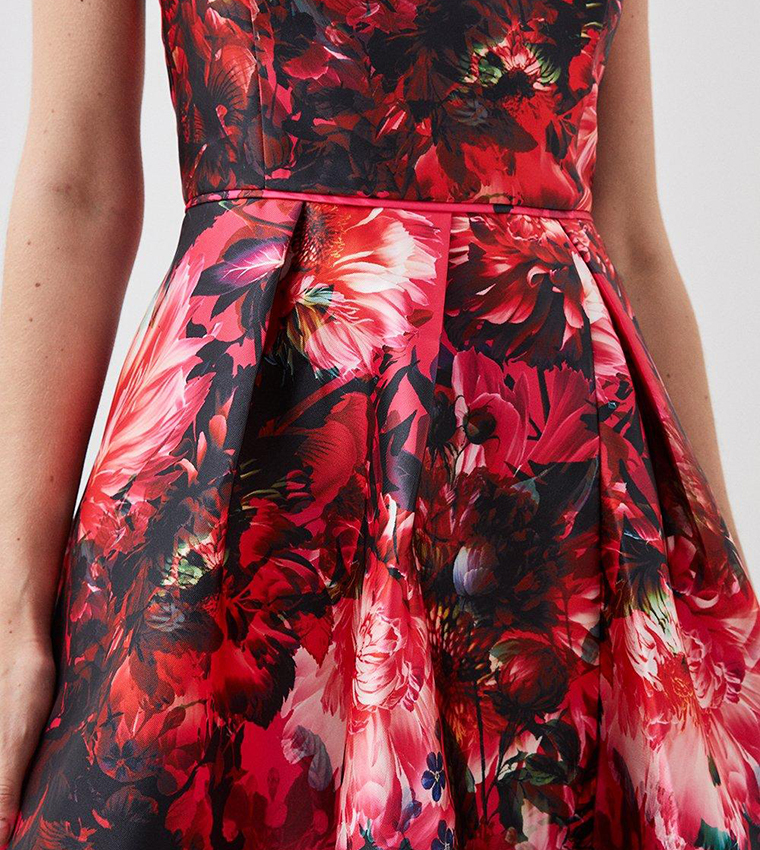 Buy Karen Millen Floral Print Satin Twill Woven Strappy Maxi Prom Dress