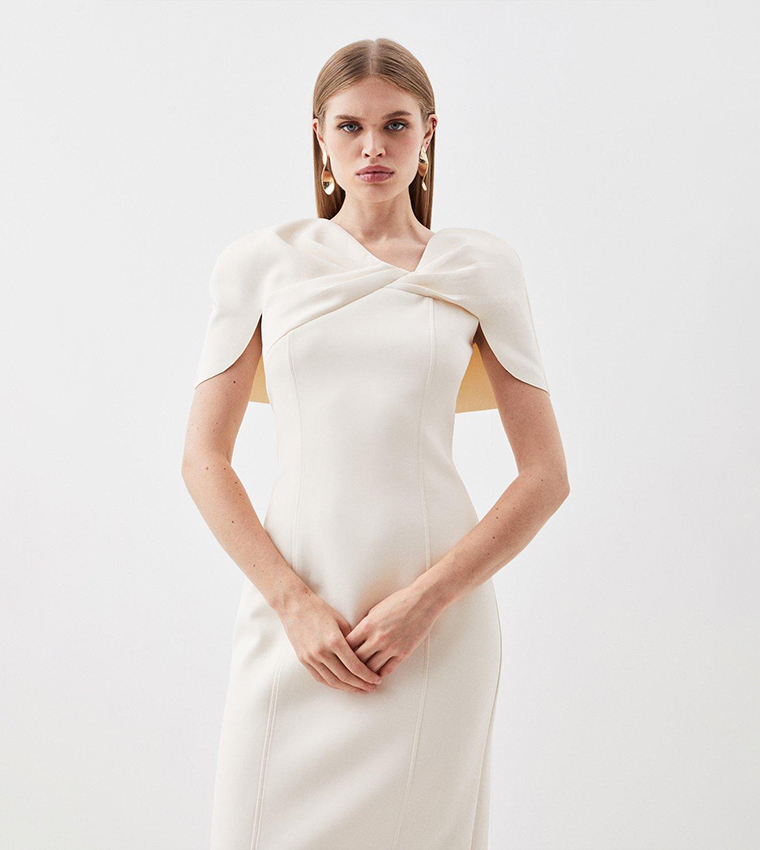 Petite Scuba Asymmetric Neckline Midi Dress