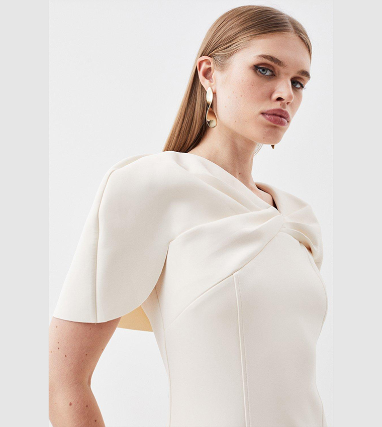 Petite Scuba Asymmetric Neckline Midi Dress