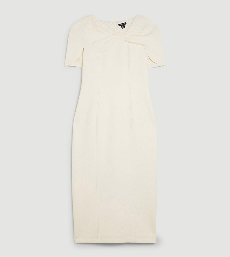 Petite Scuba Asymmetric Neckline Midi Dress