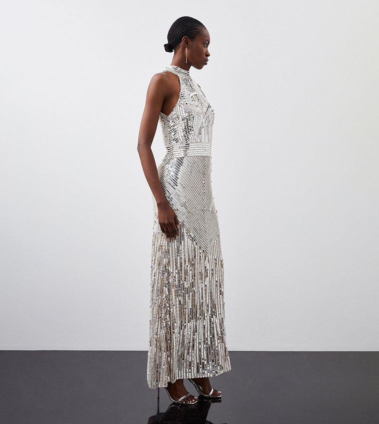 Buy Karen Millen Pearl Embellished Open Back Maxi Dress In Buy Karen Millen Pearl Embellished Open Back Maxi Dress In