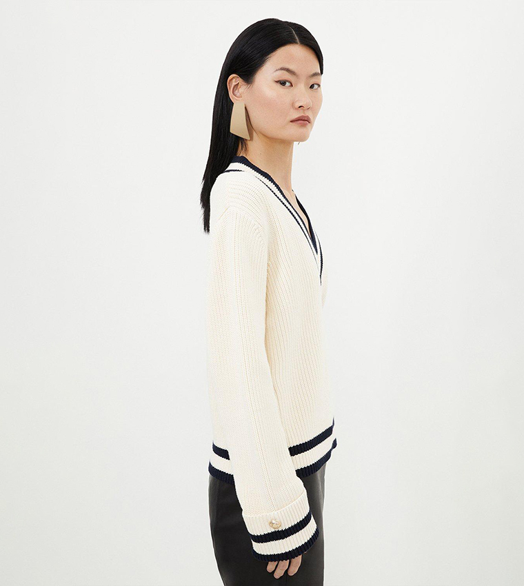 Cotton V-Neck Knit Boxy Fit Sweater