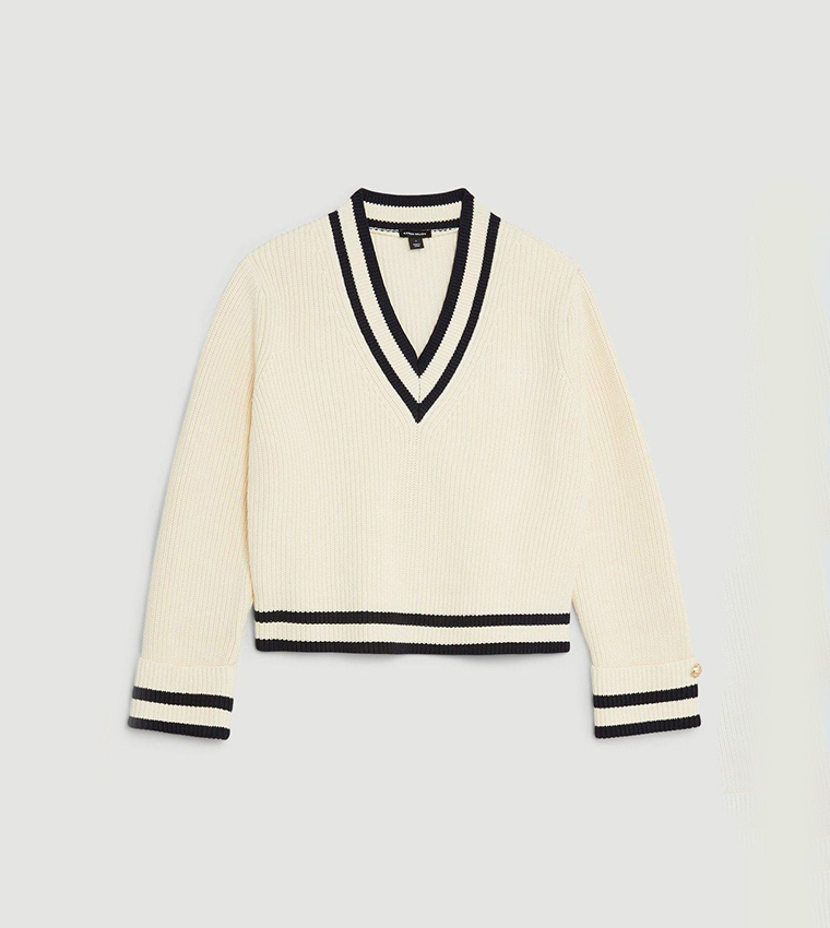 Cotton V-Neck Knit Boxy Fit Sweater