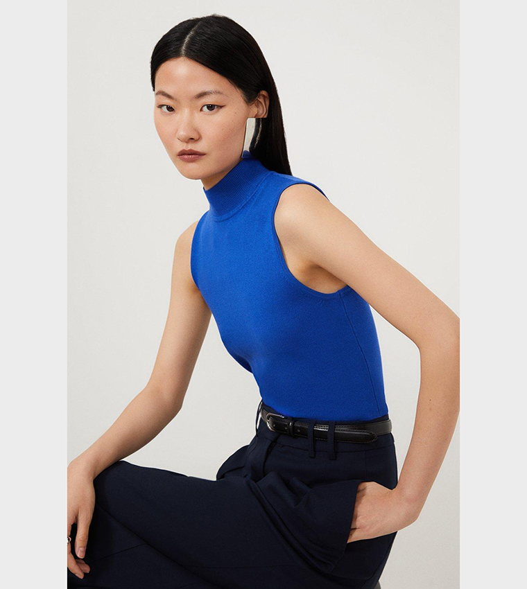 Buy Karen Millen Viscose Blend Funnel Neck Knit Top In Blue 6thstreet Uae