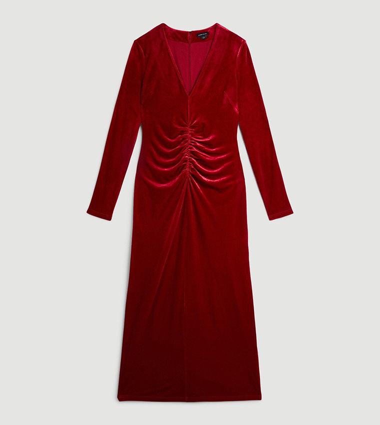 open lace back dress Velvet Asymmetric One Shoulder Tailored Maxi Dress