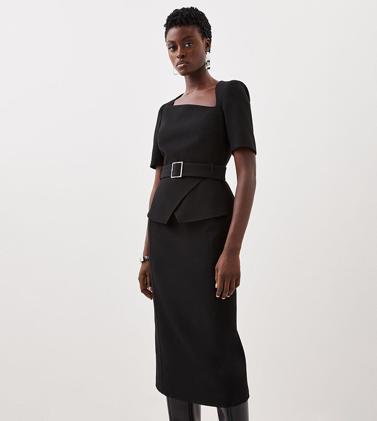 Buy Karen Millen Structured Crepe Asymmetric Neck Belted Midi Pencil buy-karen-millen-structured-crepe-asymmetric-neck-belted-midi-pencil