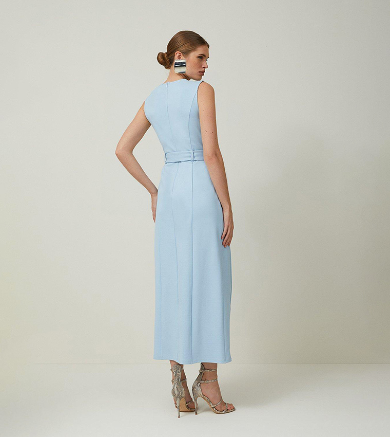 Buy Karen Millen Petite Ponte And Georgette Jersey Pleated Maxi Dress In Blue 6thStreet Bahrain