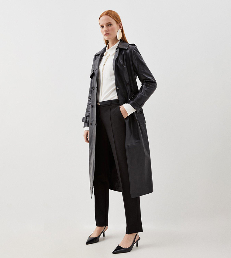 Buy Karen Millen Petite Leather Trench Belted Mac Midi Coat In Black 6thStreet Oman