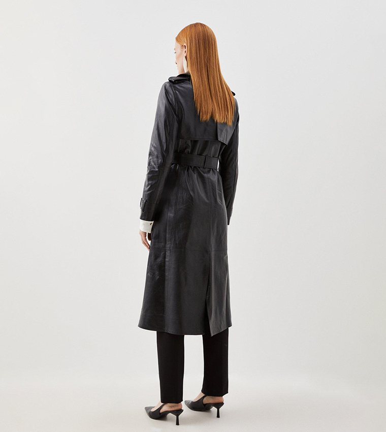 Buy Karen Millen Petite Leather Trench Belted Mac Midi Coat In Black 6thStreet Kuwait