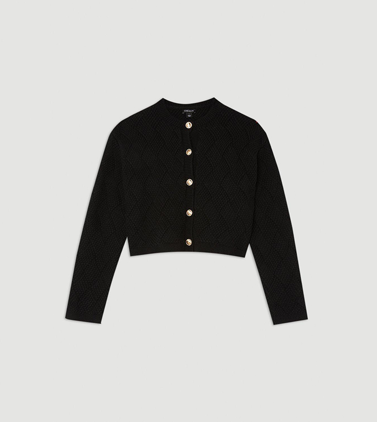 Buy Karen Millen Wool Blend Button Chunky Knit Cardigan In Black ...