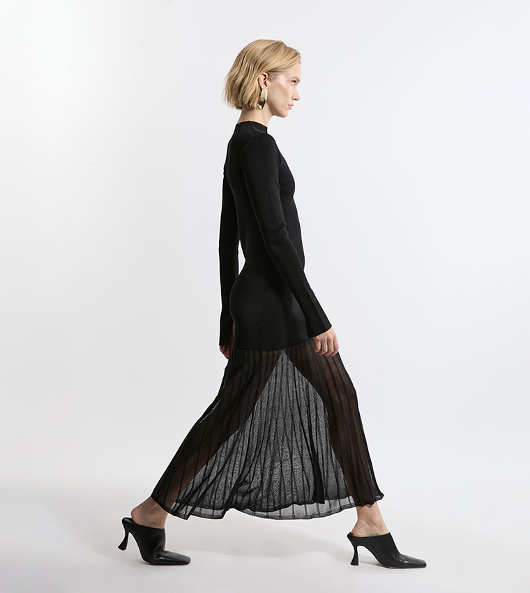 viscose blend sheer knit bandeau pleated skirt midaxi dress Viscose Blend Sheer Knit Bandeau Pleated Skirt Maxi Dress