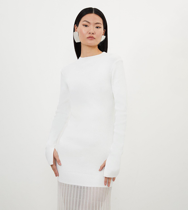 Buy Karen Millen Viscose Blend Knit Sheer Skirt Midaxi Dress In White |  6thstreet Saudi Arabia