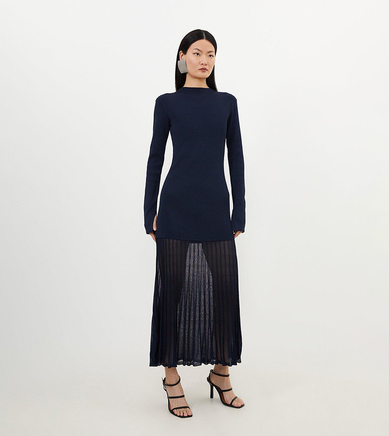 Buy Karen Millen Viscose Blend Knit Sheer Skirt Midaxi Dress In Navy |  6thstreet Oman