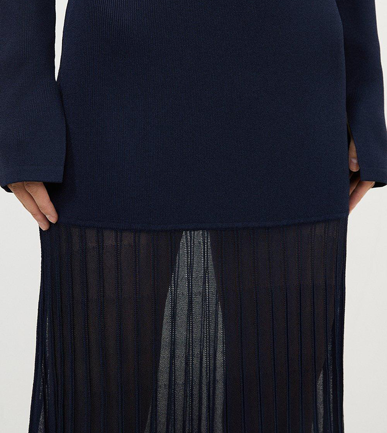 Buy Karen Millen Viscose Blend Knit Sheer Skirt Midaxi Dress In Navy |  6thstreet Oman