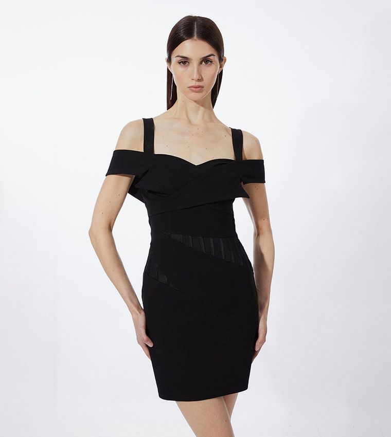 Ponte And Power Mesh Jersey Mini Dress