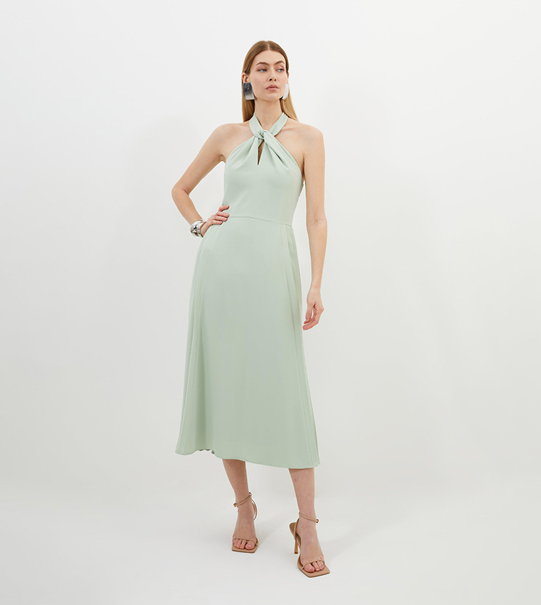 karen millen mint green dress Buy Soft Tailored Halter Tie Neck Pleat Detail Midi In women's birthday outfits