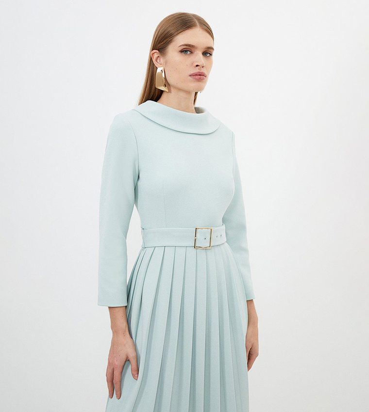 Buy Karen Millen Petite Tailored Structured Crepe Pleated Midi Dress In  Green | 6thStreet Qatar