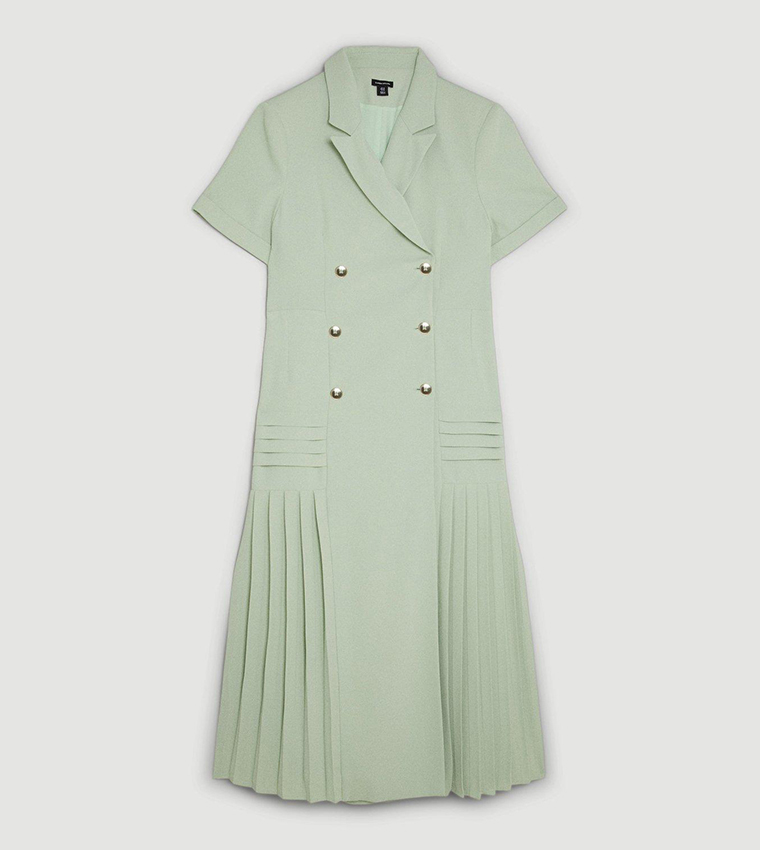 Buy Karen Millen Plus Size Pleated Woven Midi Blazer Dress In Green |  6thstreet Oman