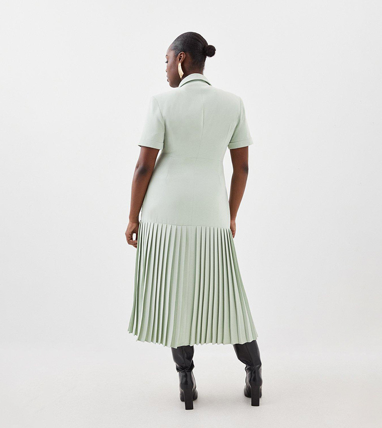 Buy Karen Millen Plus Size Pleated Woven Midi Blazer Dress In Green |  6thstreet Oman