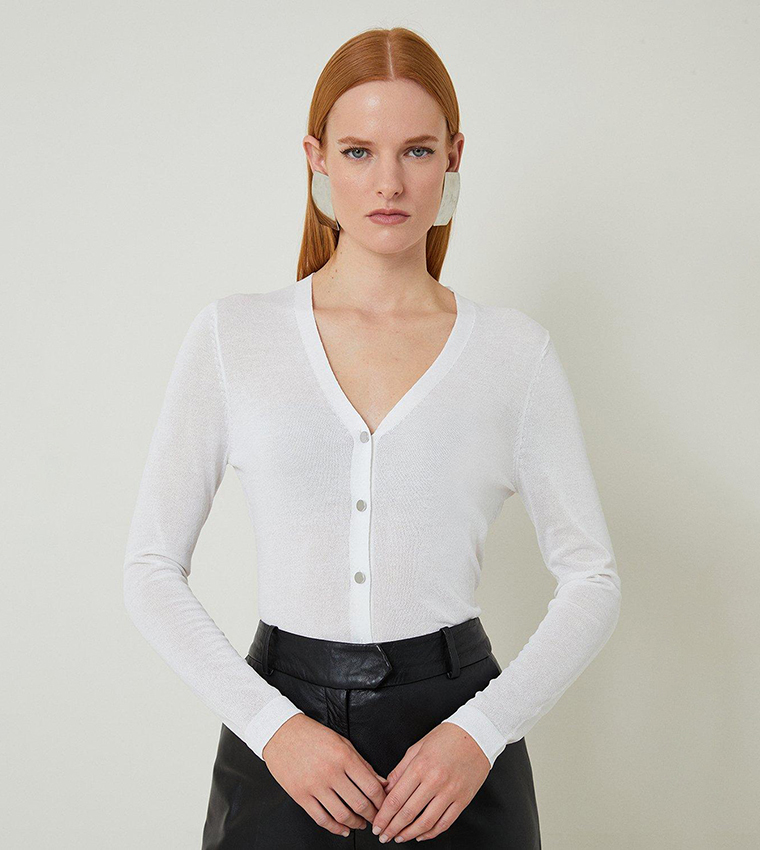 Buy Karen Millen Lightweight Viscose Blend Summer Knitted Cardigan In White 6thStreet Kuwait