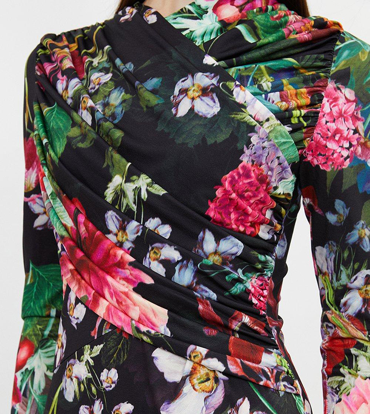 Buy Karen Millen Botanic Floral Jersey Crepe Twist Maxi Dress In ...