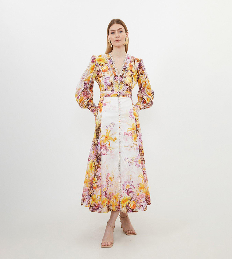 Buy Karen Millen Petite Trailing Floral Woven Plunge Maxi Dress In ...