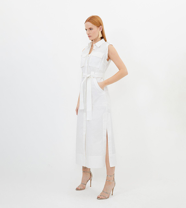 Buy Karen Millen Cotton Sateen Pocket Detail Woven Maxi Shirt Dress In White 6thStreet Bahrain