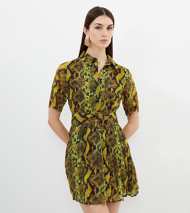 Buy Karen Millen Snake Print Georgette Woven Shirt Mini Dress In SNAKE