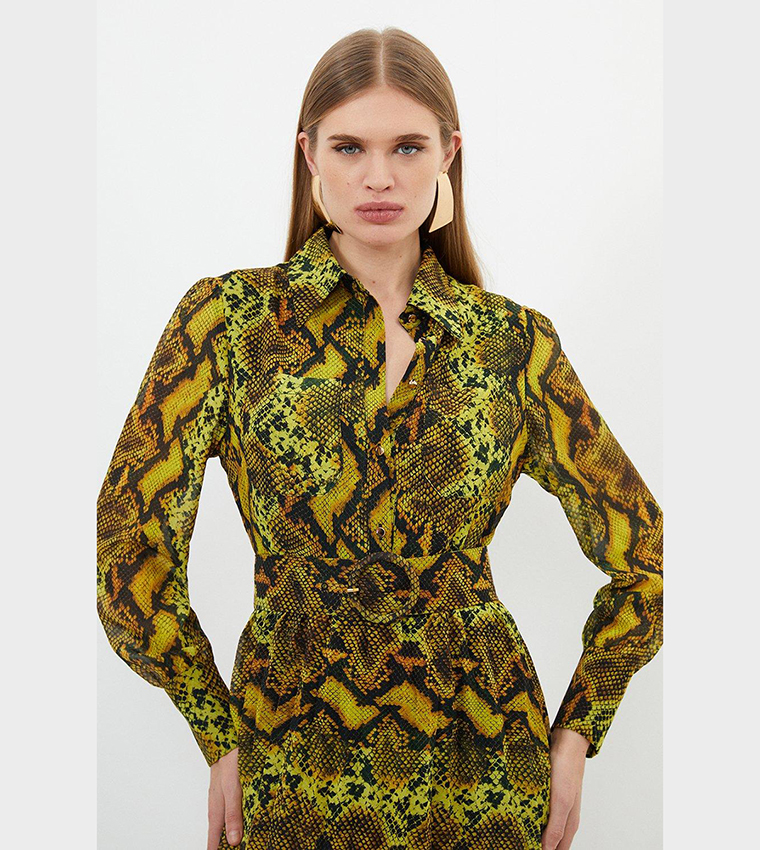 Petite Snake Print Georgette Woven Shirt Midi Dress