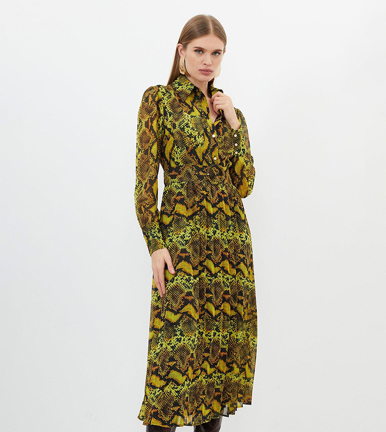 Petite Snake Print Georgette Woven Shirt Midi Dress