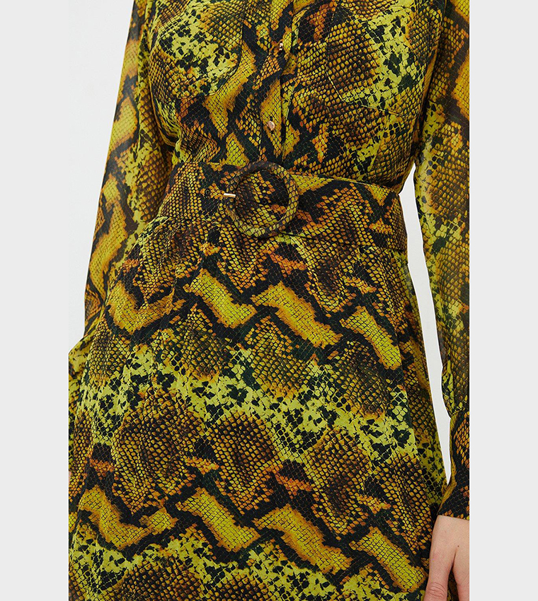 Petite Snake Print Georgette Woven Shirt Midi Dress