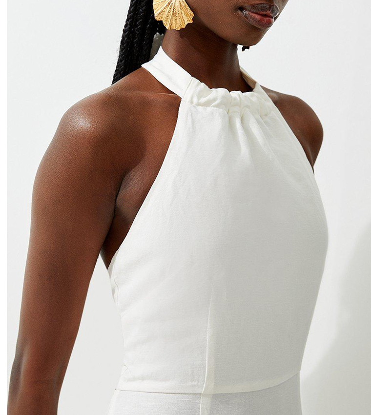 Buy Karen Millen Viscose Linen Woven Tiered Halter Maxi Dress In White | 6thstreet Oman Buy Karen Millen Viscose Linen Woven Tiered Halter Maxi Dress In White | 6thstreet Oman