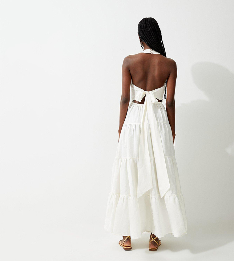 karen millen white linen dress Karen Millen Cotton Linen 3D Floral Midi Dress in Ivory