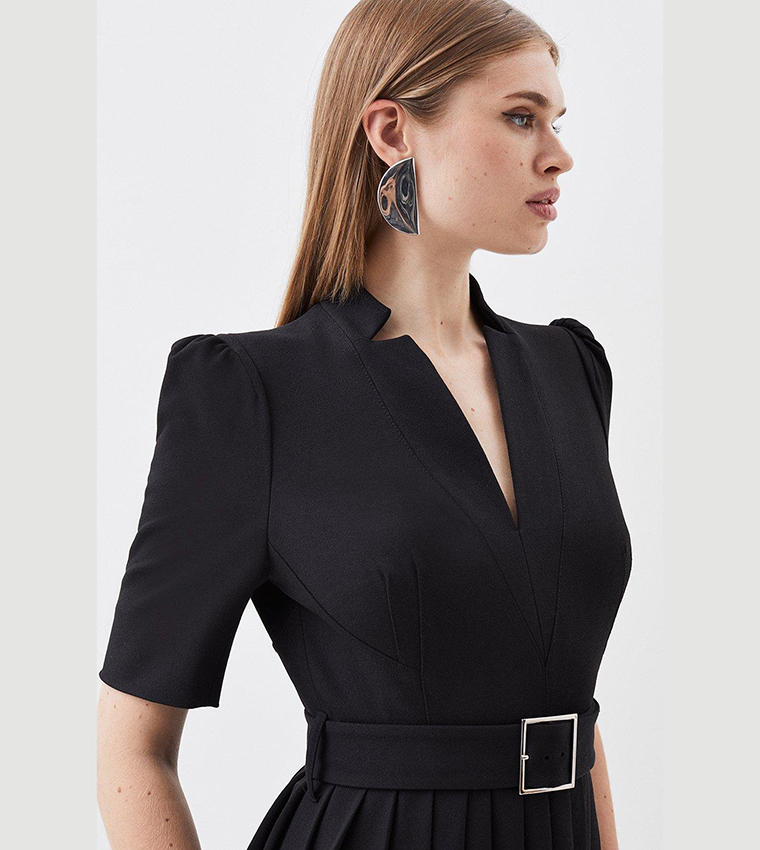 Petite Tailored Structured Crepe Forever Pleat Midi Dress