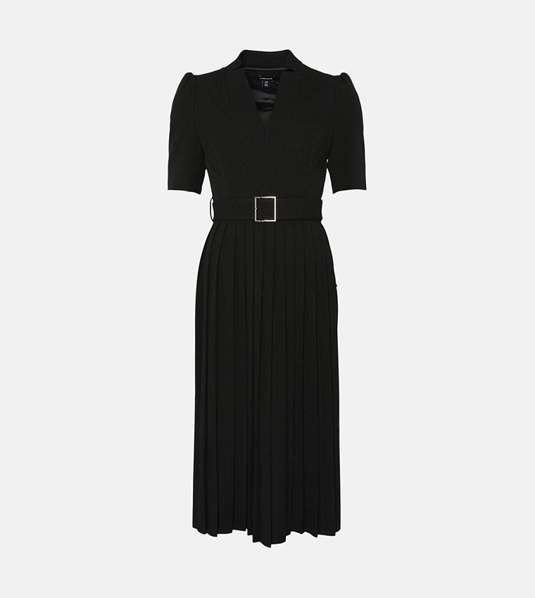 Petite Tailored Structured Crepe Forever Pleat Midi Dress