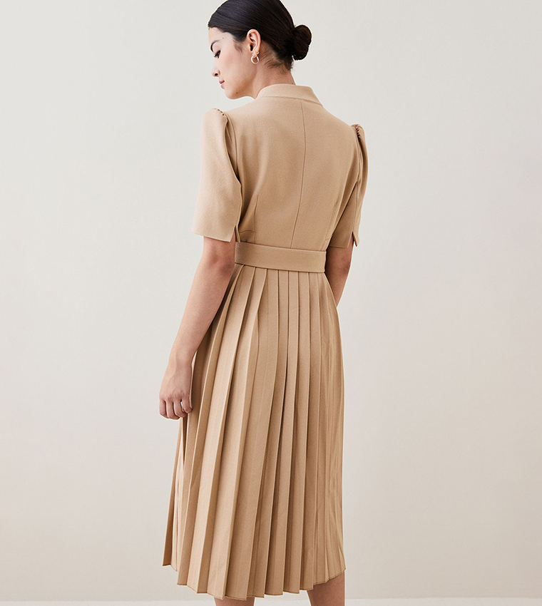 Petite Tailored Structured Crepe Forever Pleat Midi Dress