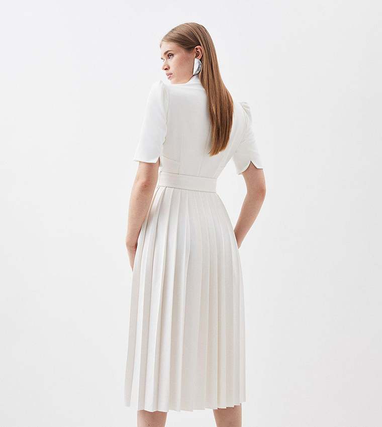Petite Tailored Structured Crepe Forever Pleat Midi Dress