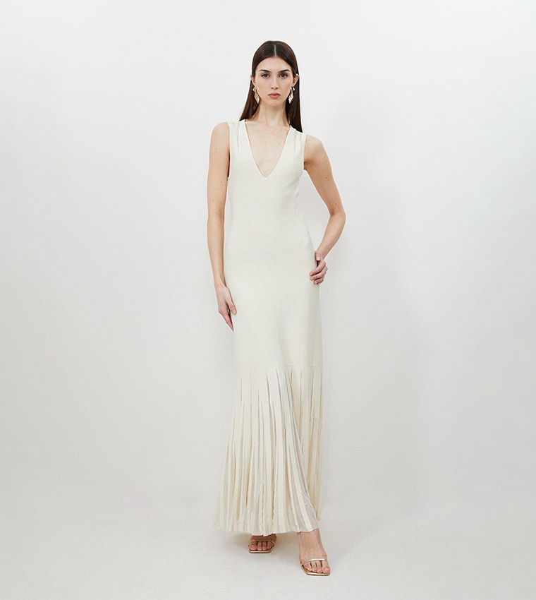 Viscose Blend Sheer Skirt Maxi Knit Dress